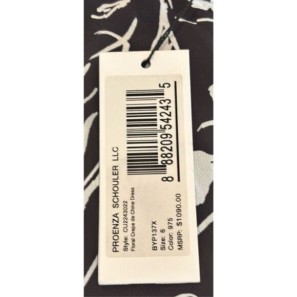 Proenza Schouler Floral Crepe De Chine Dress in Black & White NWT Size 6 - Picture 5 of 5